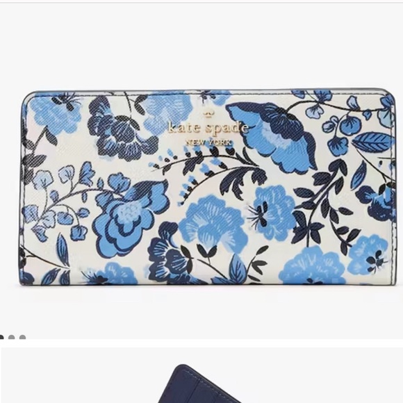 💙🩵Brand New Kate Spade Madison Vase Floral Large Slim Bifold Wallet🩵💙 - Picture 6 of 12